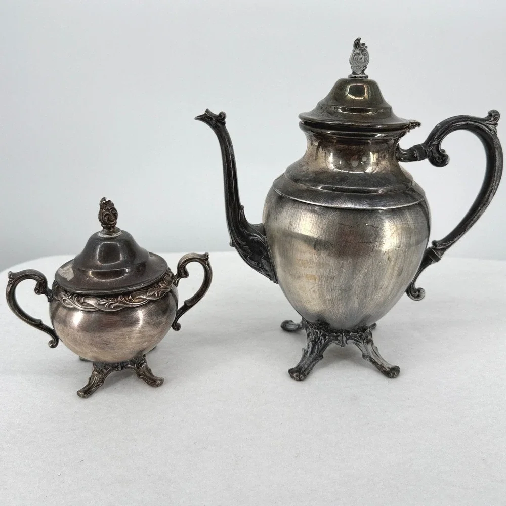 Vintage Rogers & Bro Exquisite Silverplate Teapot and Sugar Bowl Set 4603 Ornate